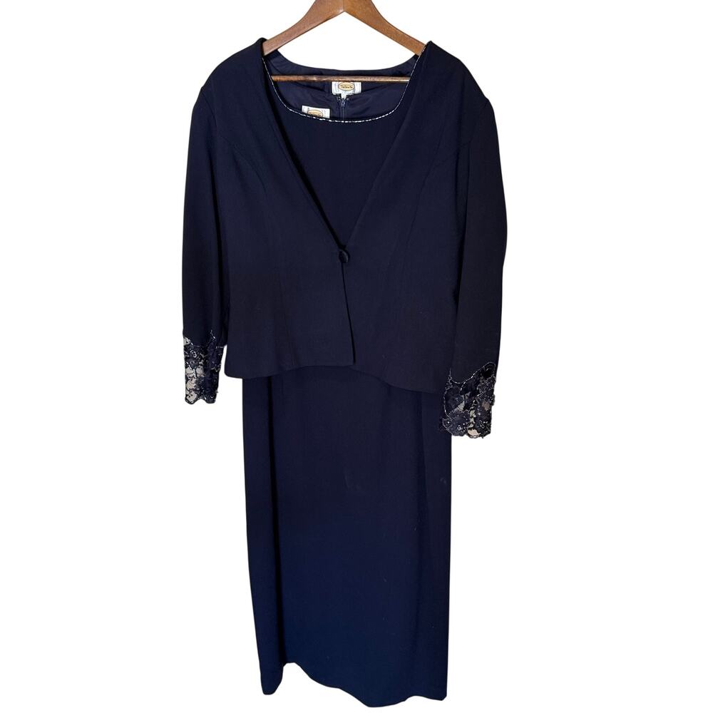 Talbots Formal wedding guest party Set Jacket & Dress navy blue lace size 14